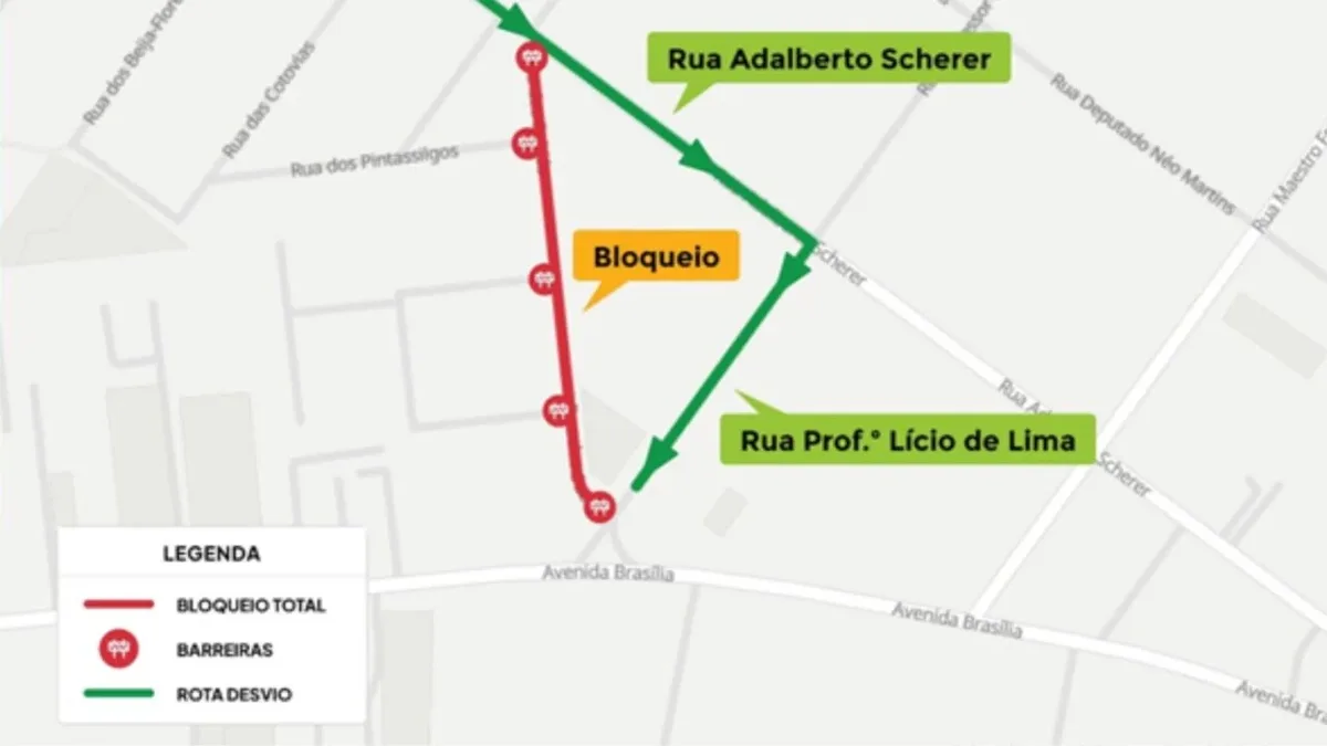Rua das Sabiás fica bloqueada para obras do Novo Inter 2 em Curitiba