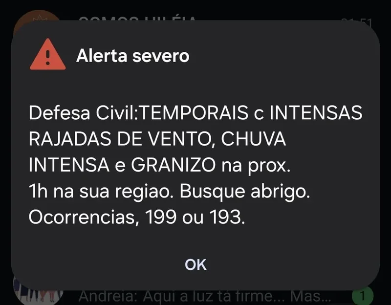 Curitiba recebe alerta para tempestade com granizo e rajadas fortes
