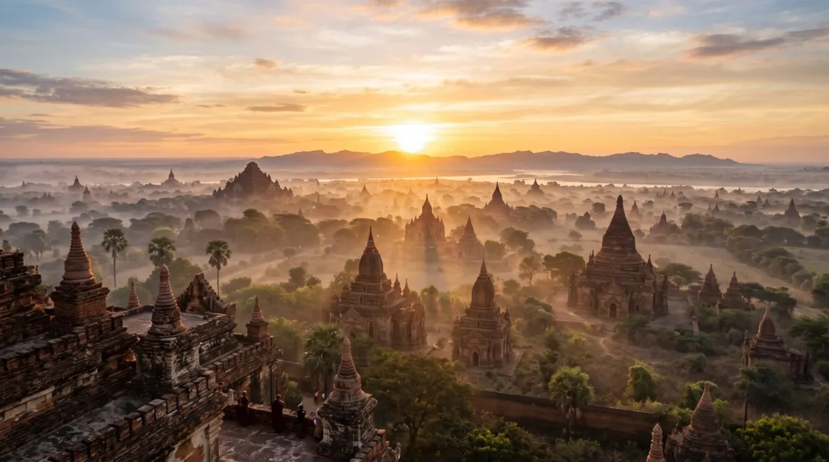 Bagan preserva arte budista e cenas da vida em uma planície às margens do Irauádi