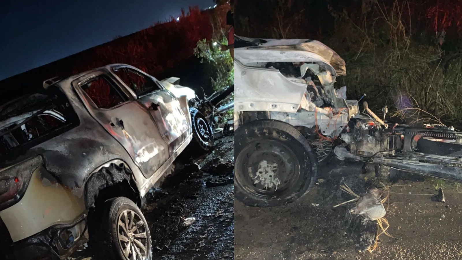 Incêndio atinge Fiat Toro e motocicleta após acidente na PB-057