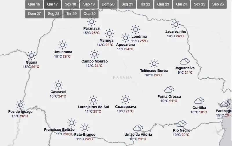 Chuva retorna ao Paraná após frio intenso e temporais que afetaram 24.492 pessoas