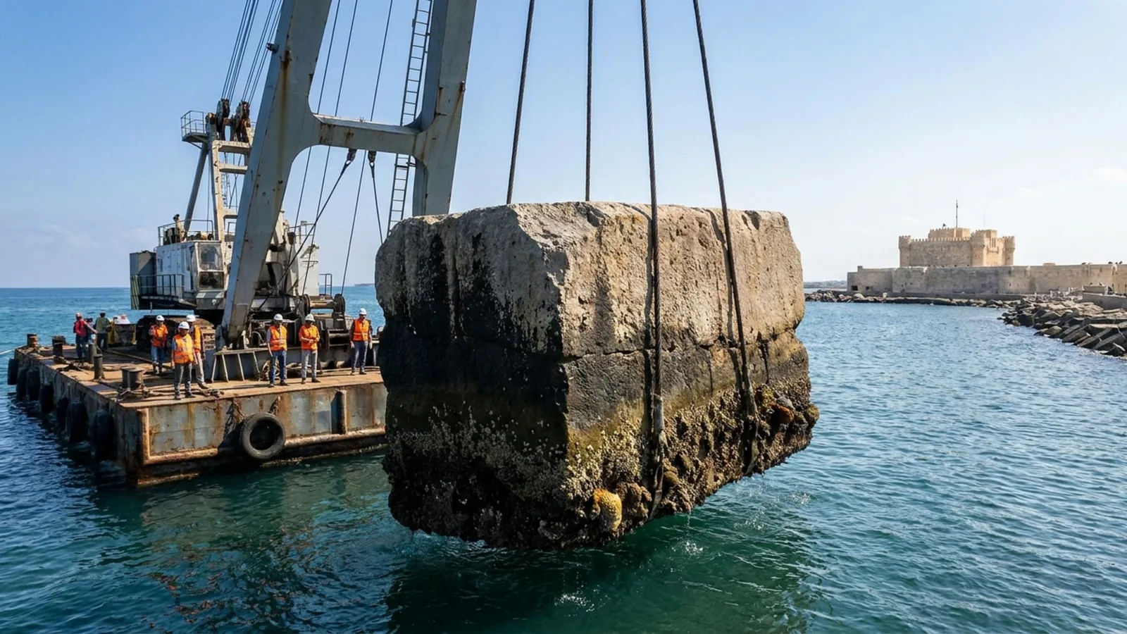 Blocos gigantes do Farol de Alexandria serão usados em reconstrução digital
