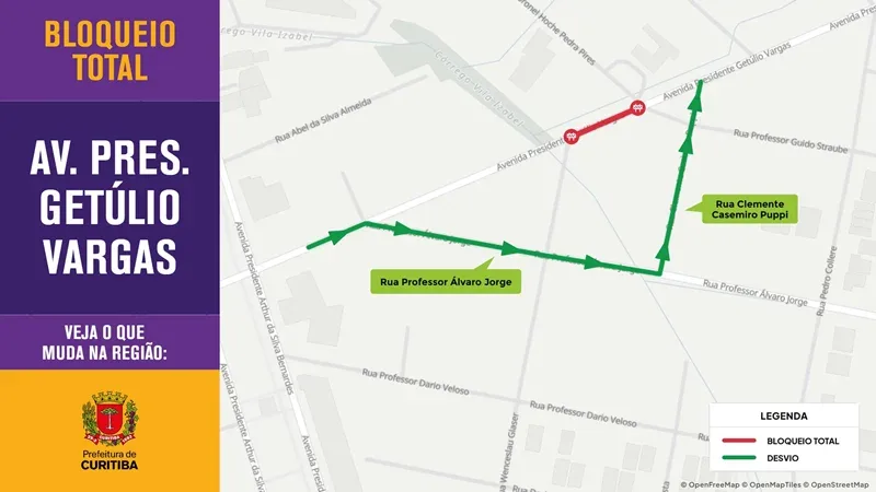 Avenida Presidente Getúlio Vargas será bloqueada por um dia em Curitiba