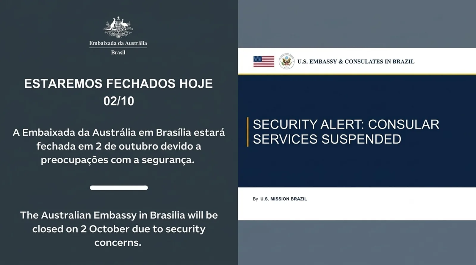 Austrália interrompe atendimento diplomático em Brasília após alerta dos EUA
