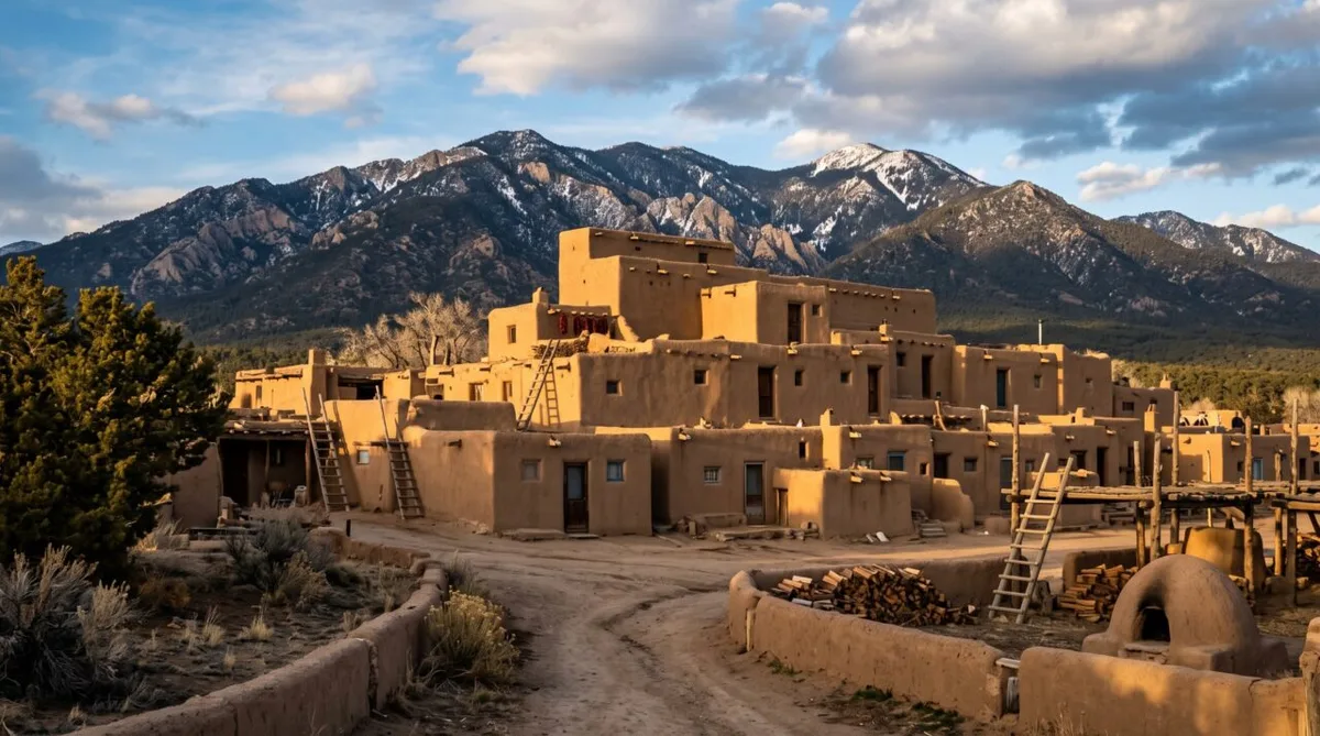 Taos Pueblo conserva moradias de adobe ocupadas pela comunidade no Novo México