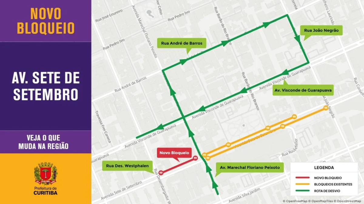 Marginal da Avenida Sete de Setembro será bloqueada para obras do BRT em Curitiba