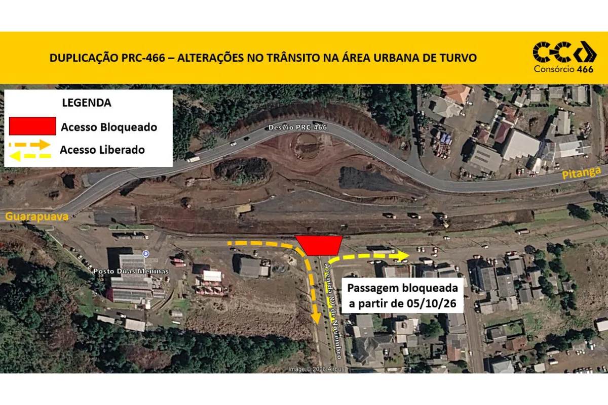 PRC-466 terá bloqueio no km 223 para escavação em Turvo